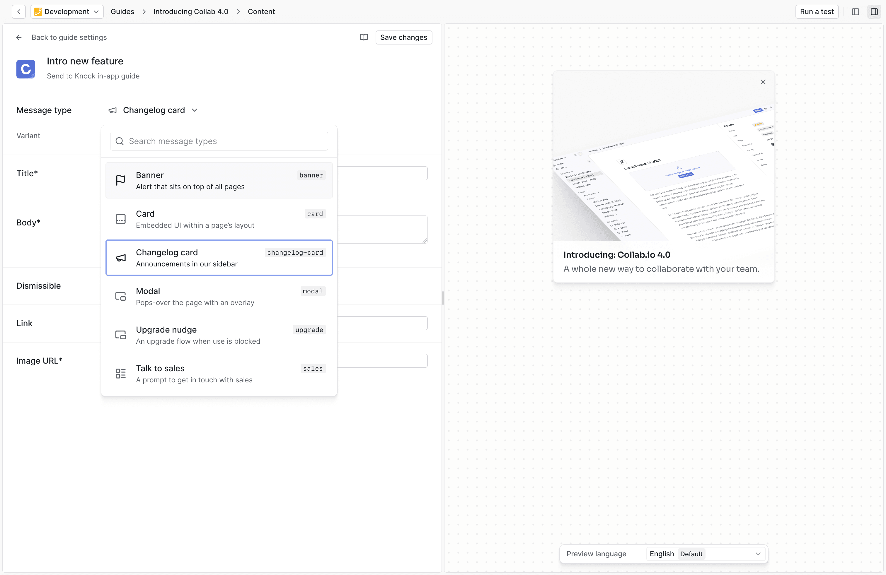 In-app message types